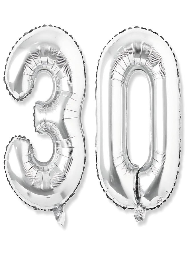 Flyloons 30 number Silver Foil Balloon 16 inch Size Birthday Decoration Items Pack of 2 | 30th Year Balloons | Thirty - Image 1